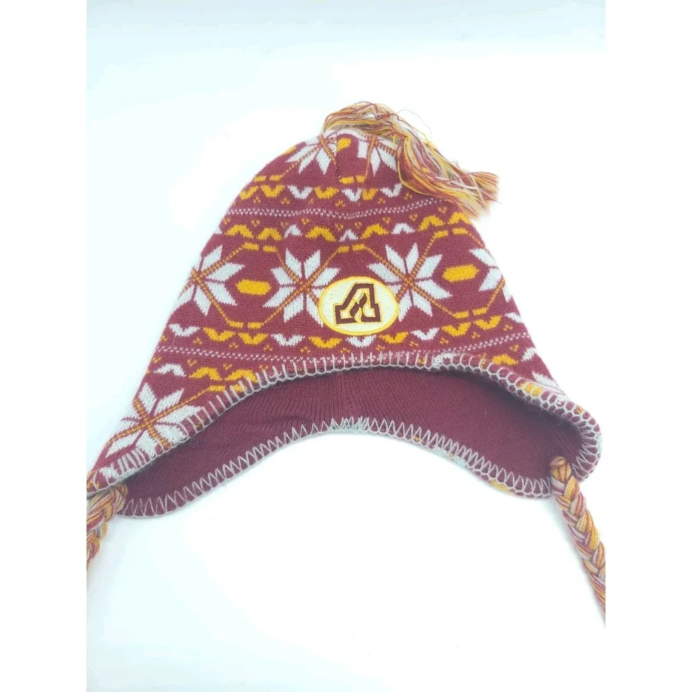 Atlanta Flames Chullo/Peruvian Snow Hat, Burgundy & Goldenrod